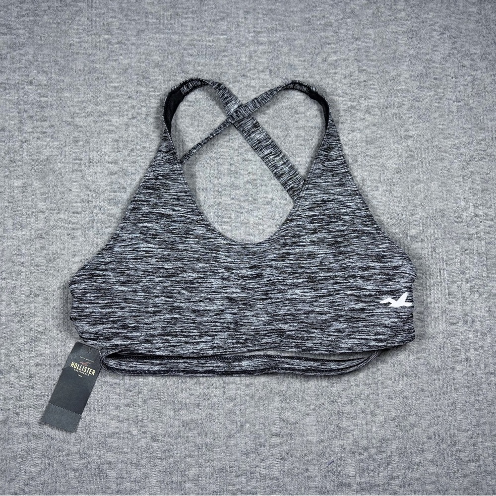 Hollister Cali Sport Sports Bra Strappy Racerback Spacedye Black White Small NWT